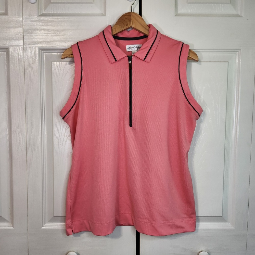 Sport Haley Womens Pink Sleeveless Quarter Zip Golf Polo Shirt Size Large Tennis